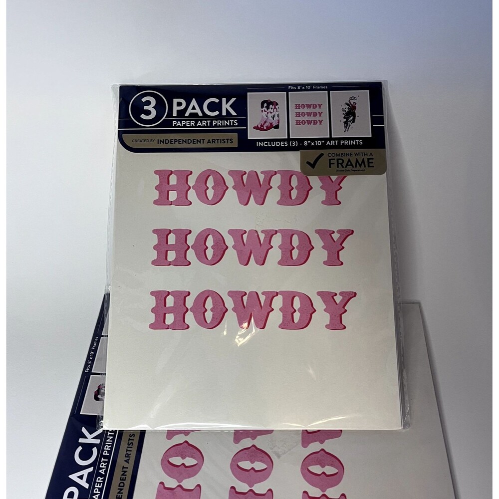 ART PRINTS Howdy Western Cowgirl 3 Pack  Pink 8" x 10" Decorative